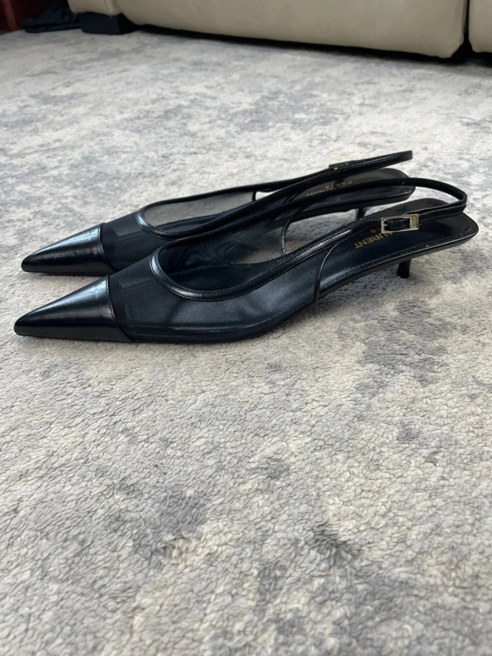 NIB Saint Laurent Oxalis Slingback Pumps Leather Mesh Kitten Heel Pointed Toe 40 - Picture 6 of 16